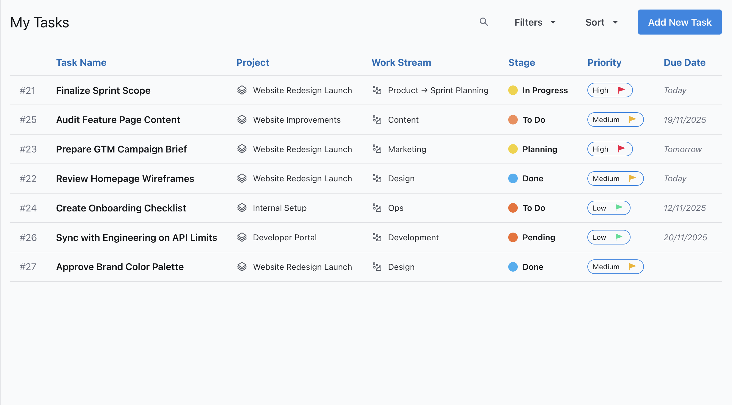 My Tasks Dashboard Screenshot